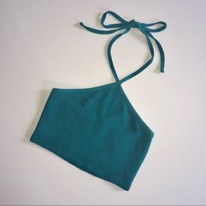 Turquoise Knit Halter Crop Top